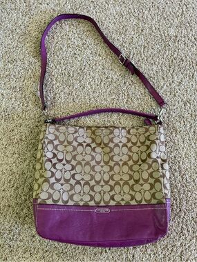 Coach Park Signature Hobo bag with signature canvas & purple leather